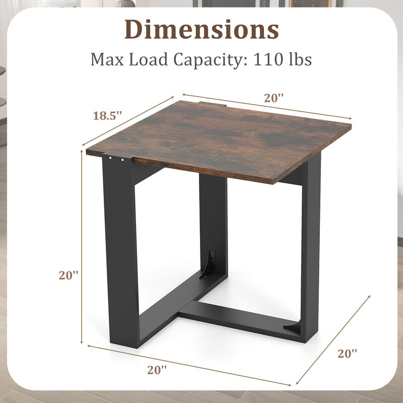Set of 2 Industrial Style End Table with Durable Metal Frame-Rustic Brown image number 2