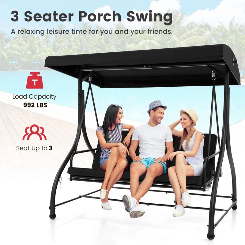 Mondawe 3 Seat Outdoor Converting Glider Porch Swing with Adjustable Canopy