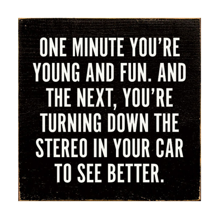 Funny Aging Quote Wood Sign One Minute You're Young and Fun Rustic Home Wall Decor