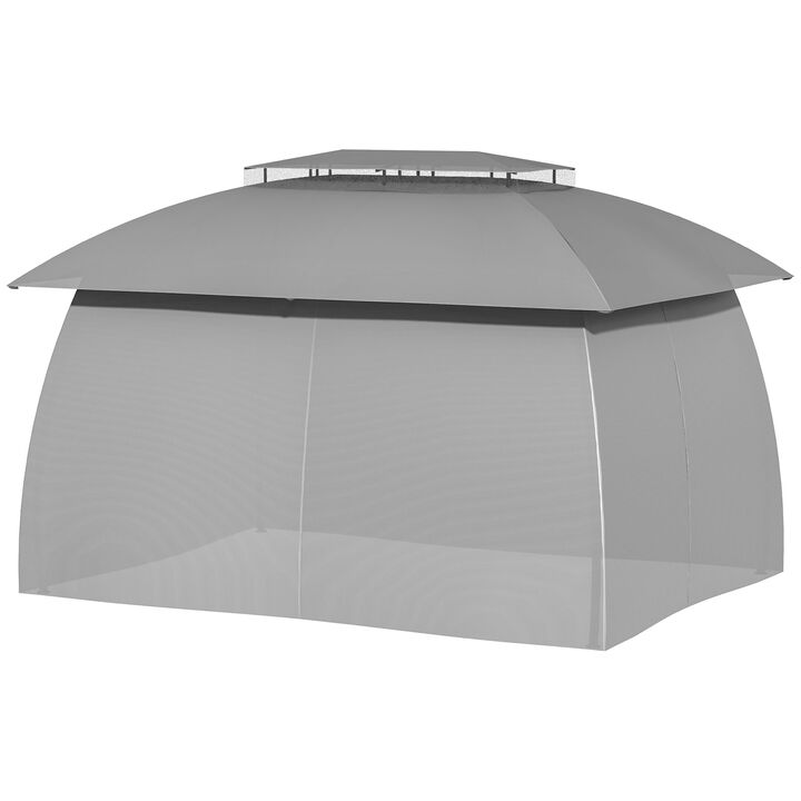 13' x 10' Patio Gazebo, Double Vented Canopy Shelter, Curtains, Steel, Beige