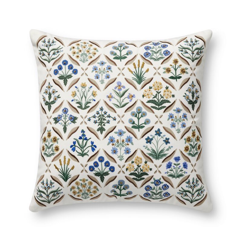 PRP0055 Estee White/Multi 22''x22'' Polyester Pillow by Rifle Paper Co. &times; Loloi