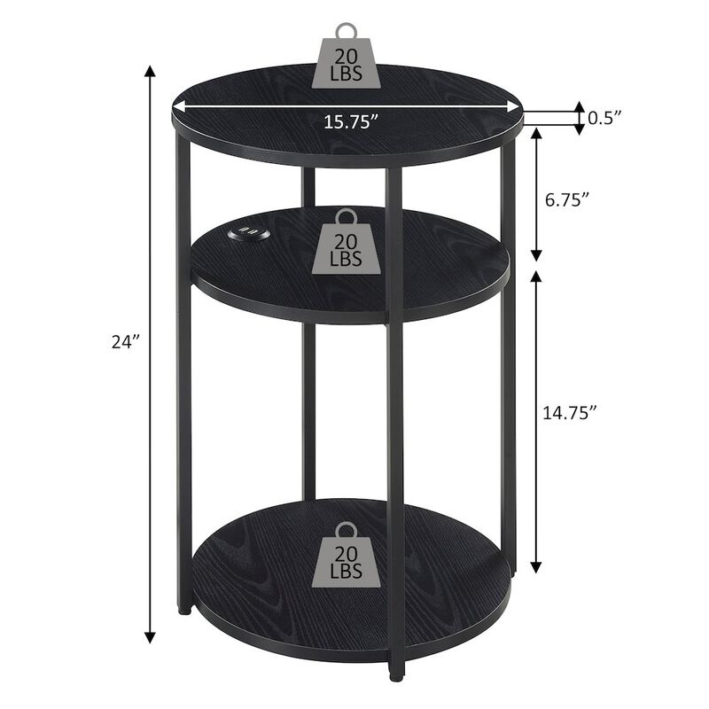 Convenience Concepts Designs2Go Simon 3 Tier End Table with USB Ports