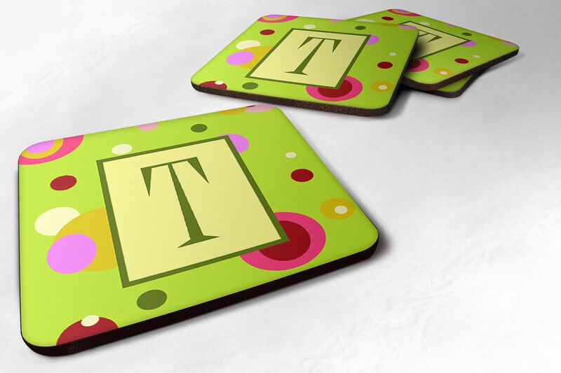 Caroline's Treasures CJ1010-TFC Monogram-Green Foam Coasters (Set of 4), Initial Letter T, 3.5 H x 3.5 W, Multicolor
