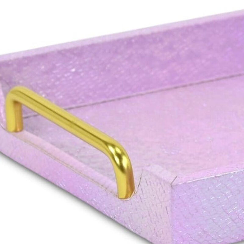 HomeRoots 16" Pink Faux Shagreen Serving Tray With Handles image number 4