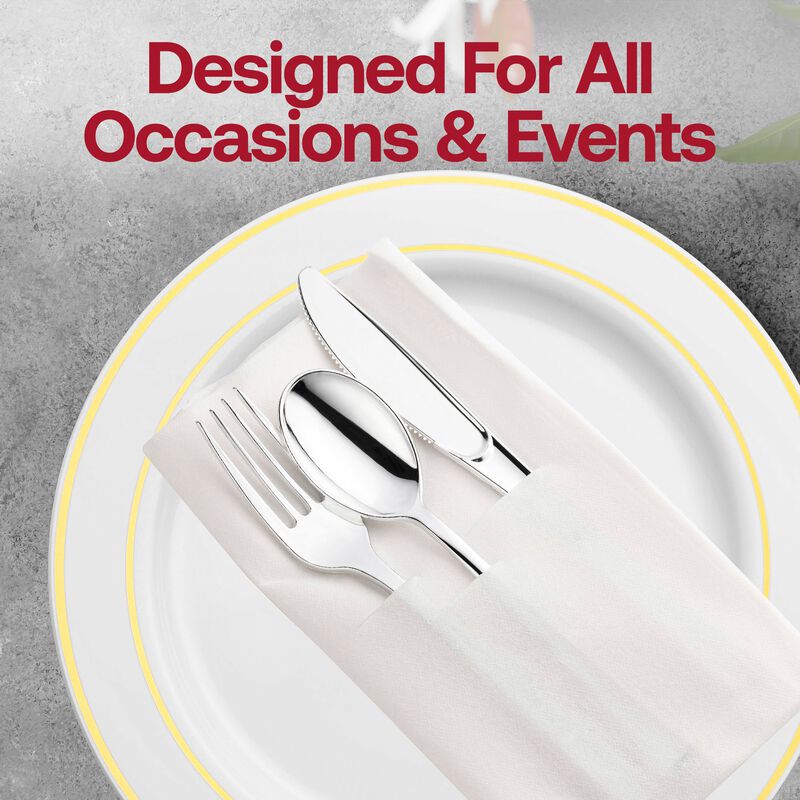 Silver Plastic Cutlery in White Pocket Napkin Set (70 Sets) image number 5