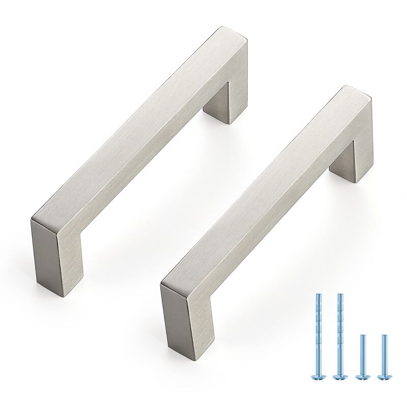 5 Pack Brushed Nickel Cabinet Pulls, 4.25 Inch Cabinet Door Handles with 3.75 Inch Hole Center, Square Kitchen Hardware for Door