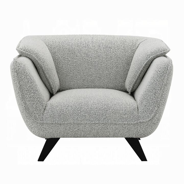 Naeli Accent Armchair, Rounded Back Light Gray Boucle, Solid Pine Wood