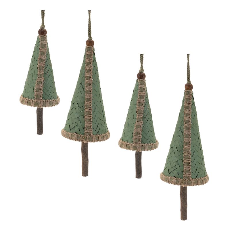 Woven Bamboo Holiday Ornaments (Set of 4) &ndash; Pine Tree Decorations for Rustic, Eco-Friendly Christmas Tree Decor