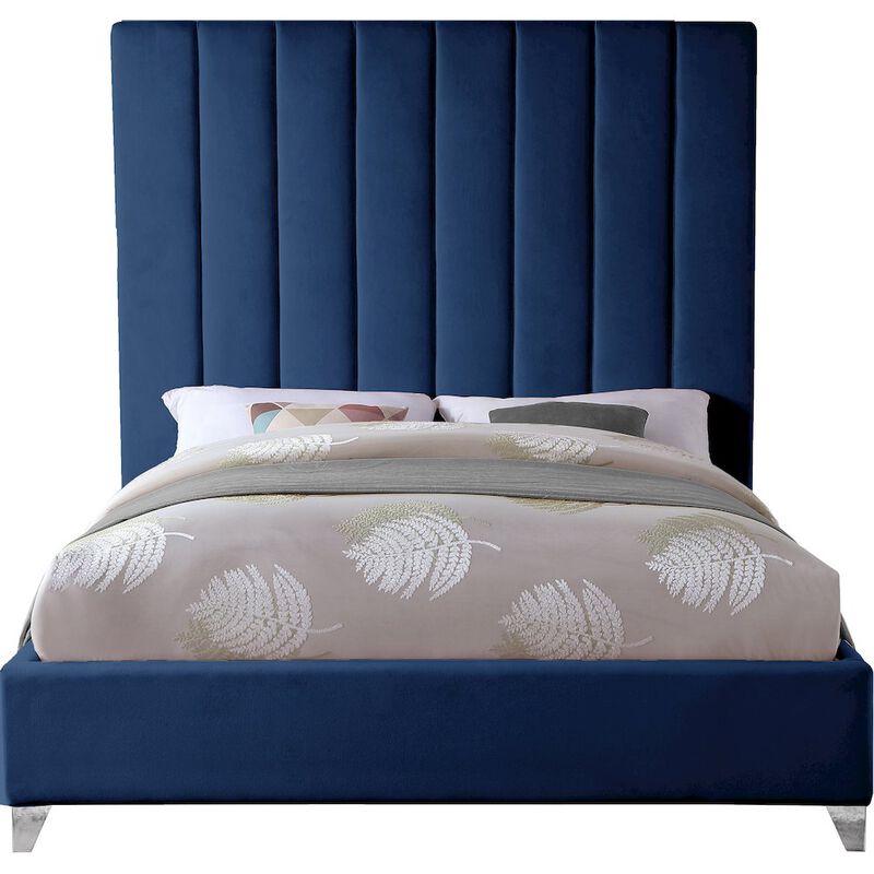 Meridian Furniture Via Navy Velvet Queen Bed