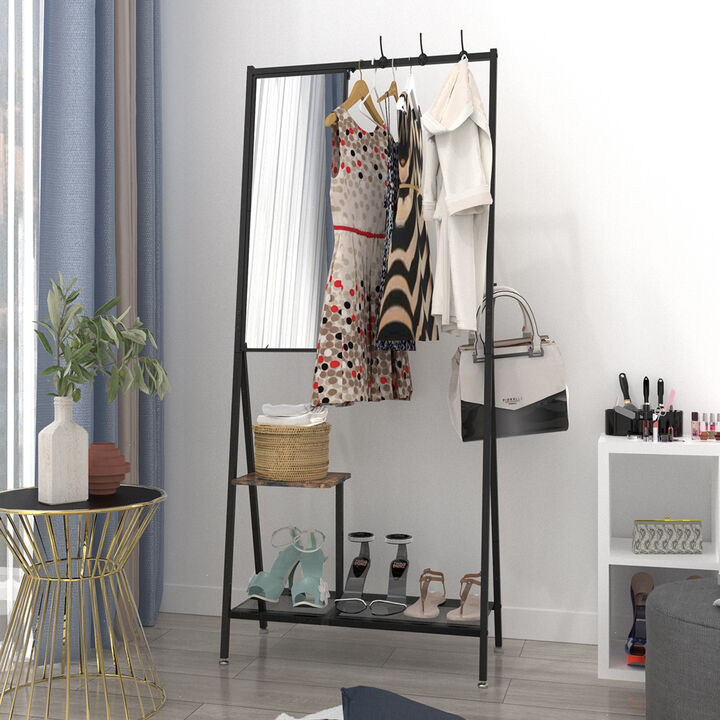 GOODSILO Multifunctional Hall Tree Coat Rack with Integrated Mirror and Shoe Storage, Sturdy Metal Frame Entryway Organizer for Living Room and Bedroom