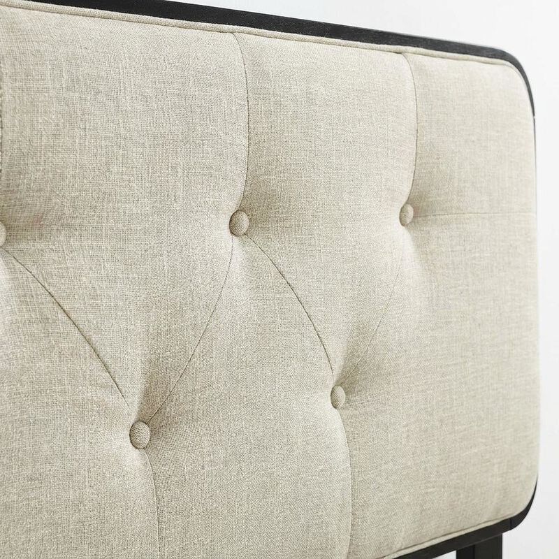 Fabric and Wood Button-Tufted King Headboard Only for Bed Frame, Black Beige image number 6