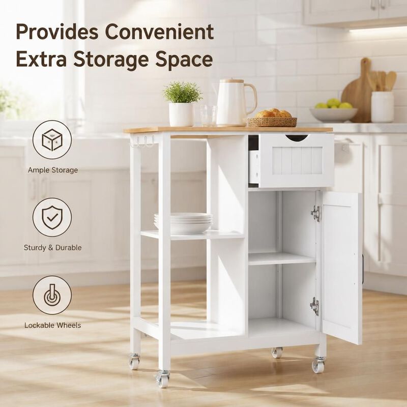 ELEMENT ACE Portable Mobile Kitchen Island Cart with Storage Cabinet, Rolling Table with Drawer, Spice Rack and Towel Rack on Wheels for Extra Kitchen Storage image number 4