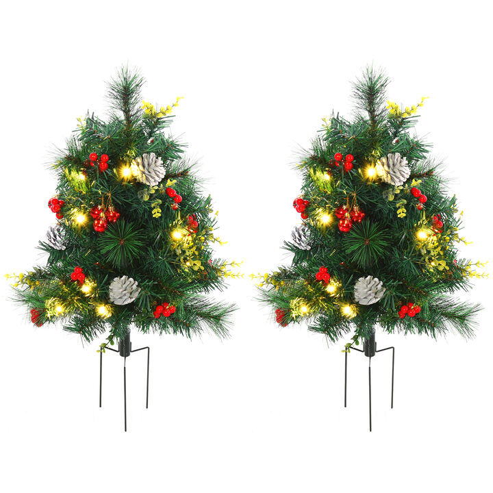 BreeBe Cordless 24in Outdoor Christmas Trees with Pre-Lit LEDs