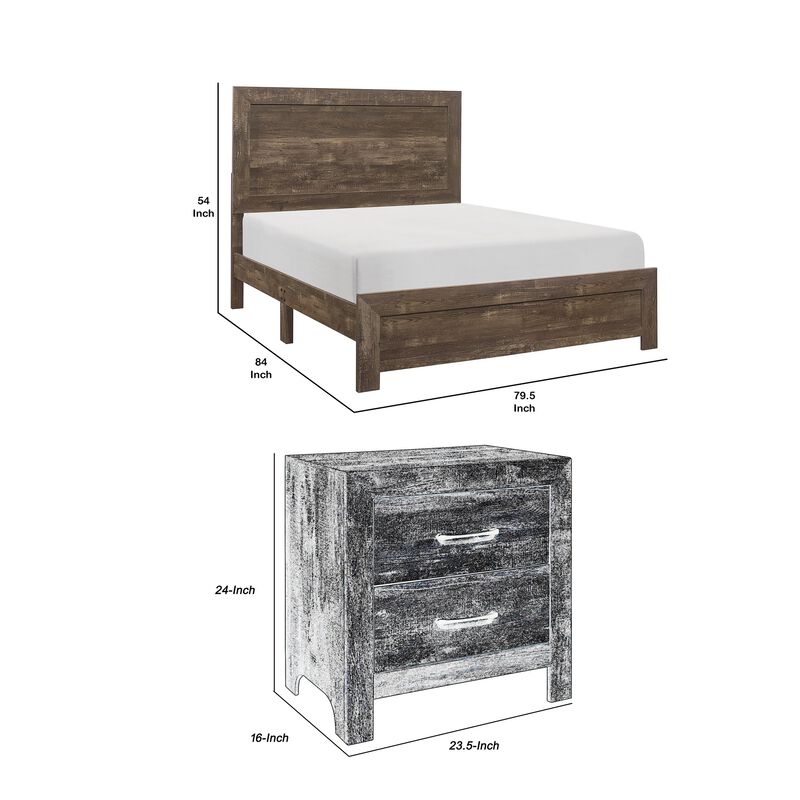 King Size Bedroom Set, Brown Finish, Panel Design, 2-Piece Set with Bed and Nightstand image number 7