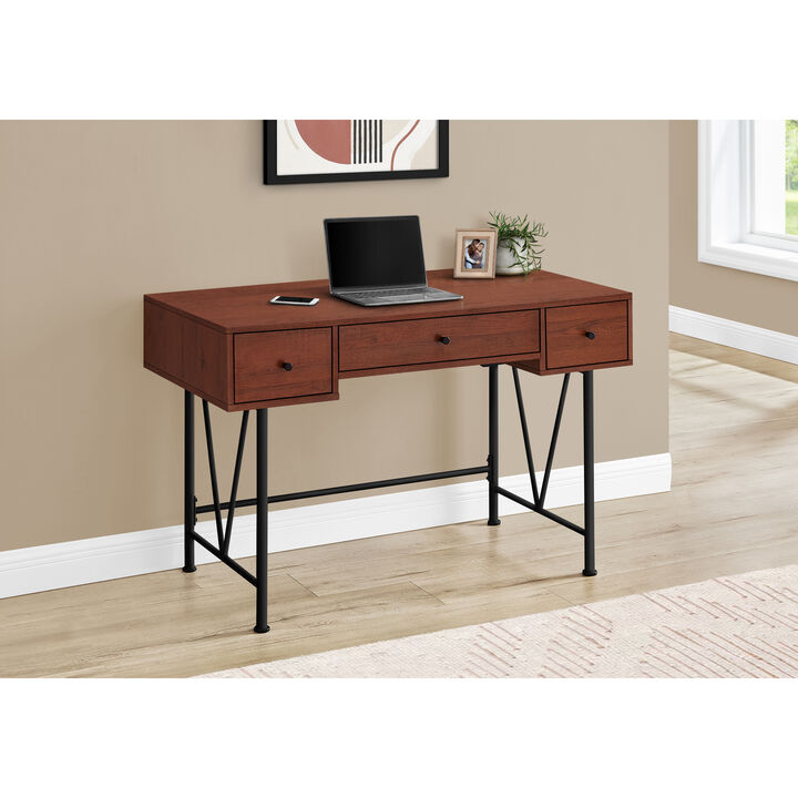 Monarch Specialties I 7671 Computer Desk, Home Office, Laptop, Storage Drawers, 48"L, Work, Metal, Laminate, Brown, Black, Transitional