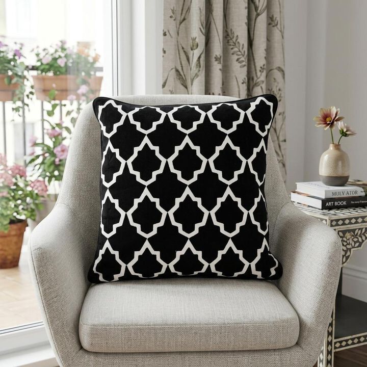 HomeRoots 20" Black and White Geometric Cotton Throw Pillow