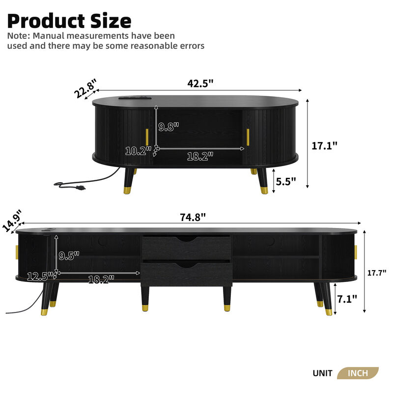 Merax Wooden Farmhouse TV Stand & Coffee Table Set with Charging Station