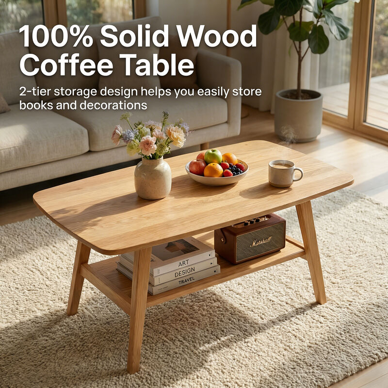 Mid Century Modern Solid Oak Wood Coffee Table image number 6