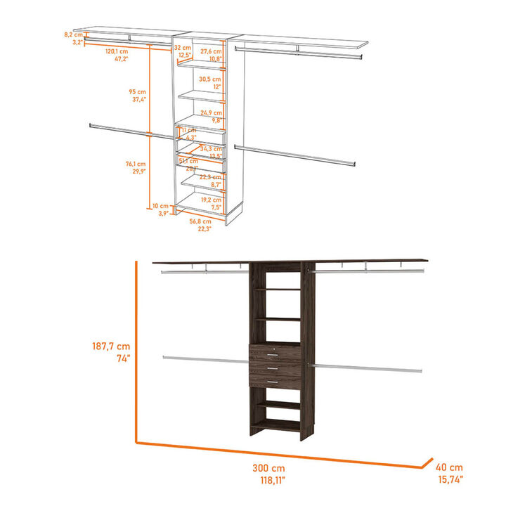 Brentwood 3-Drawer 4-Shelf Closet System Dark Walnut