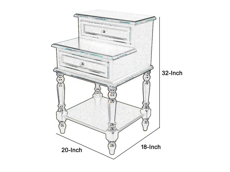 2 Step Drawers Wooden Frame End Table with Turned legs, Black-Benzara