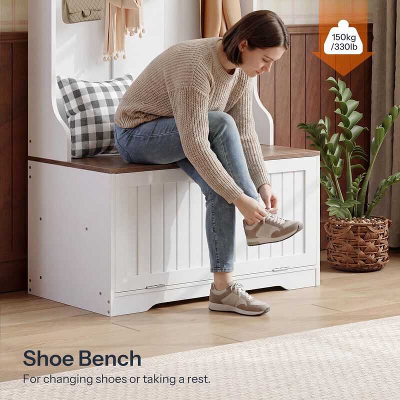 Entryway Hall Tree with Bench and Coat Rack Storage Organizer image number 6