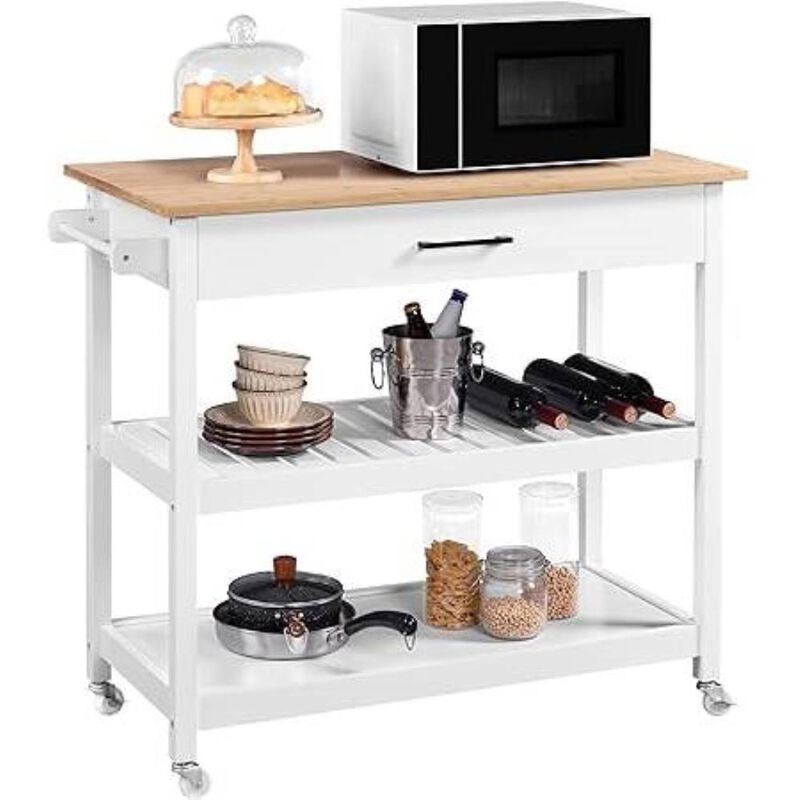 Hivvago White Kitchen Island Cart with Drawer Storage Shelves and Locking Casters
