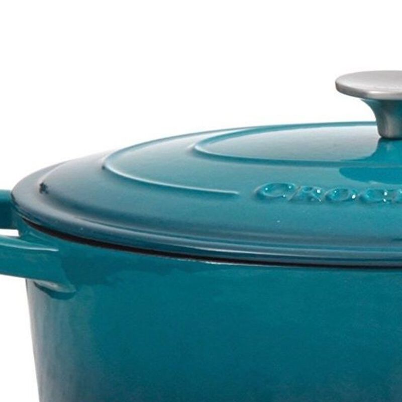 Crock Pot Artisan 5 Quart Round Enameled Cast Iron Dutch Oven in Teal Ombre