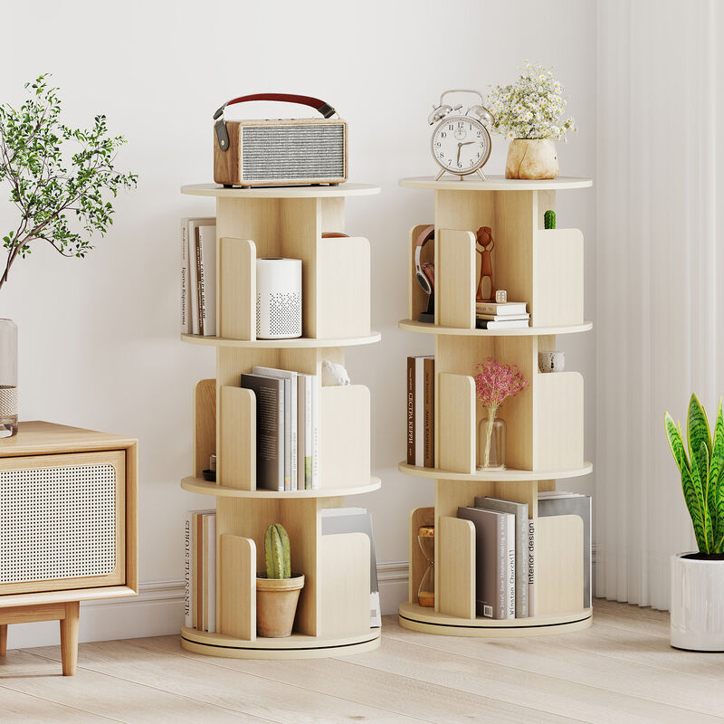 3 Tier 360 Degree Rotating Bookshelf with Dividers and Anti Falling Baffles image number 4