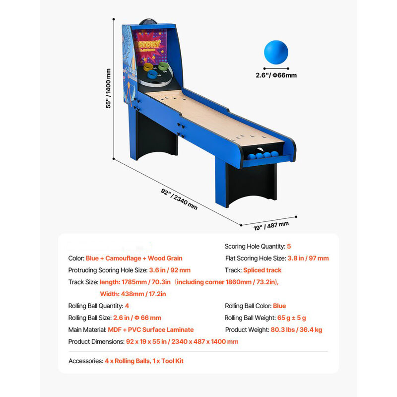 8ft Roll and Score Arcade Game Table with Electronic Scorer and 4 Balls image number 2