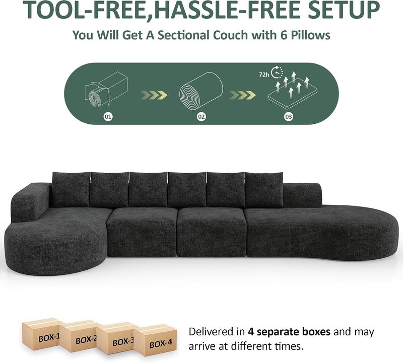 Vipbear 176" Oversized Modular Sectional Couch with Deep Seat, Chenille 6 Seater Living Room Sofa image number 8