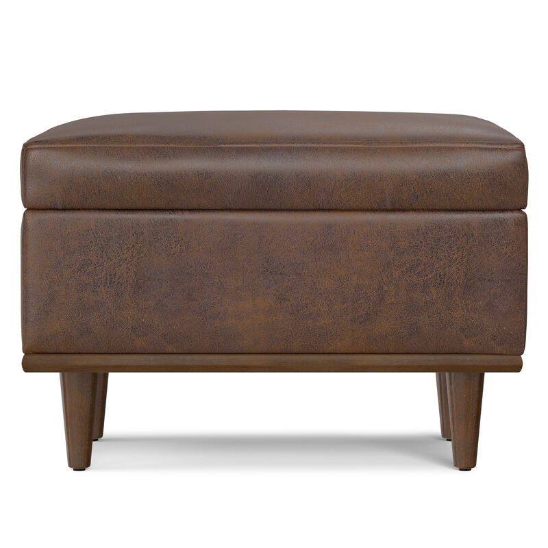 Shiloh 26 inch Wide Transitional Contemporary Small Storage Ottoman in Distressed Chestnut Brown Vegan Faux Leather, Assembled image number 2