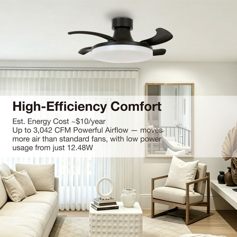 Fanaway Orbit 36" Indoor/Outdoor Retractable Blade Ceiling Fan with Light and Remote, Modern Fandelier Ceiling Fan, Patented Design Technology, Stronger Thicker Blades, Damp Rated image number 2