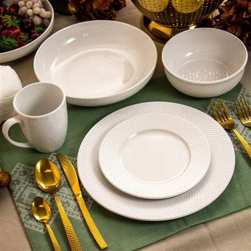 16-Piece Porcelain Dinnerware Set – Service for 4, Durable Plates, Bowls & Mugs