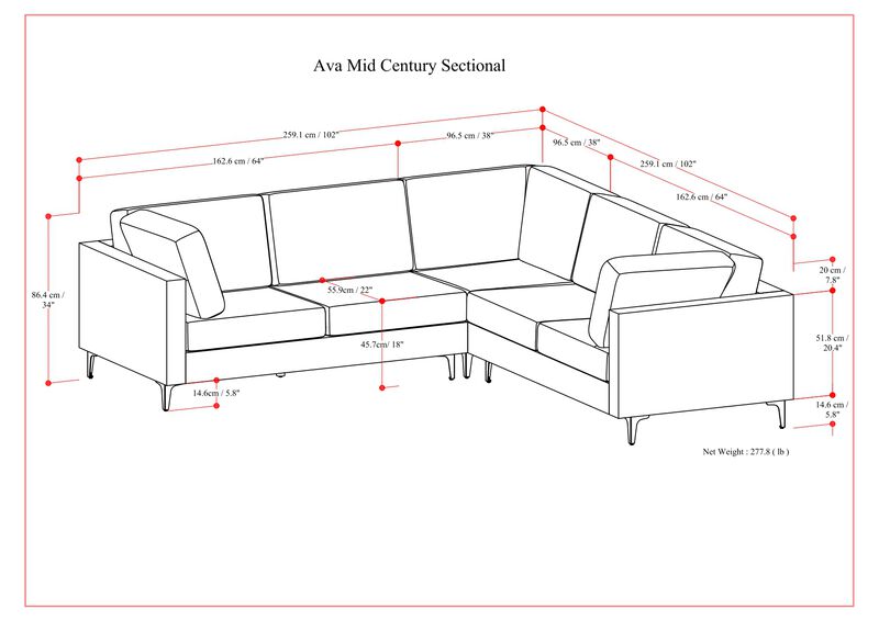 Ava Corner Sectional in Tightly Woven Performance Fabric