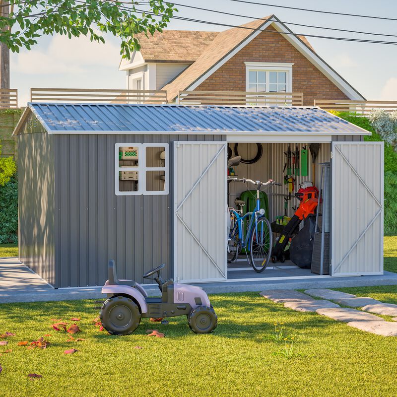 12 x 10 FT Galvanized Steel Shed, Lockable Storage for Patio & Garden image number 2