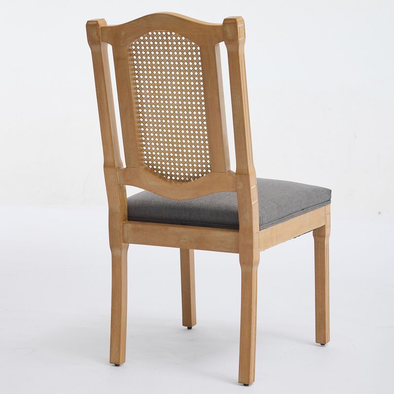 Set of 2 Solid Wood Rattan-Back Dining Chair, Matte Linen Cushion with High-Resilience Foam image number 8