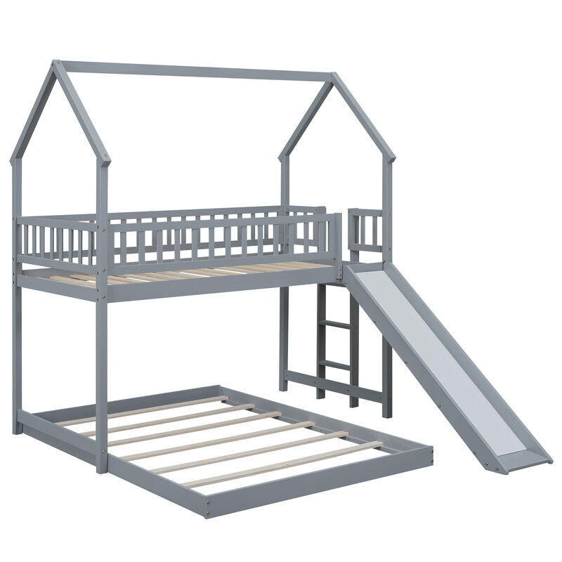 Merax House Bunk Bed with Slide and Built-in Ladder