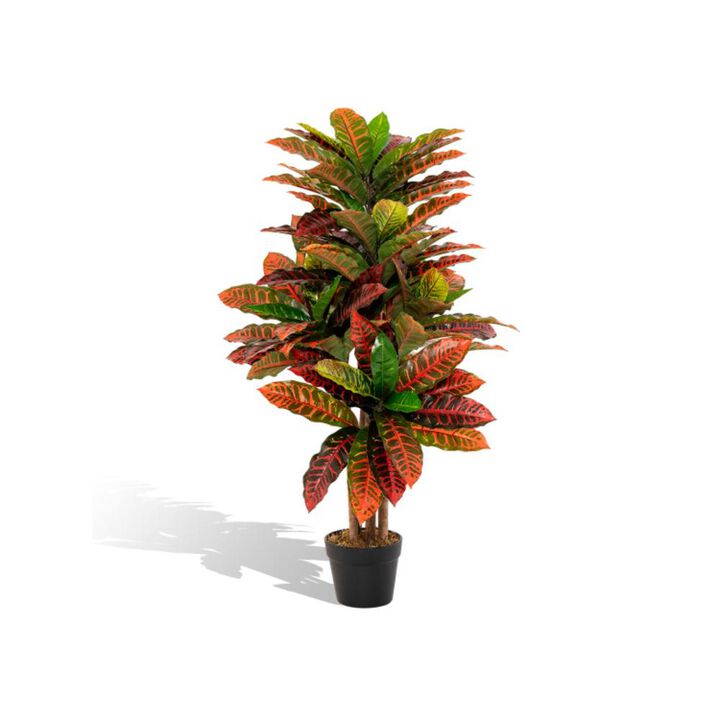 Hivvago Artificial Croton Plant 40 Inch Tall Fake Croton Palm Tree with Colorful Variegated Leaves and Pot