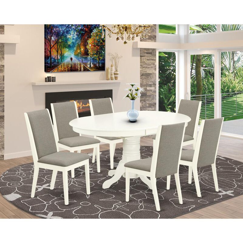 East West Furniture Dining Room Set Linen White, AVLA7-LWH-06