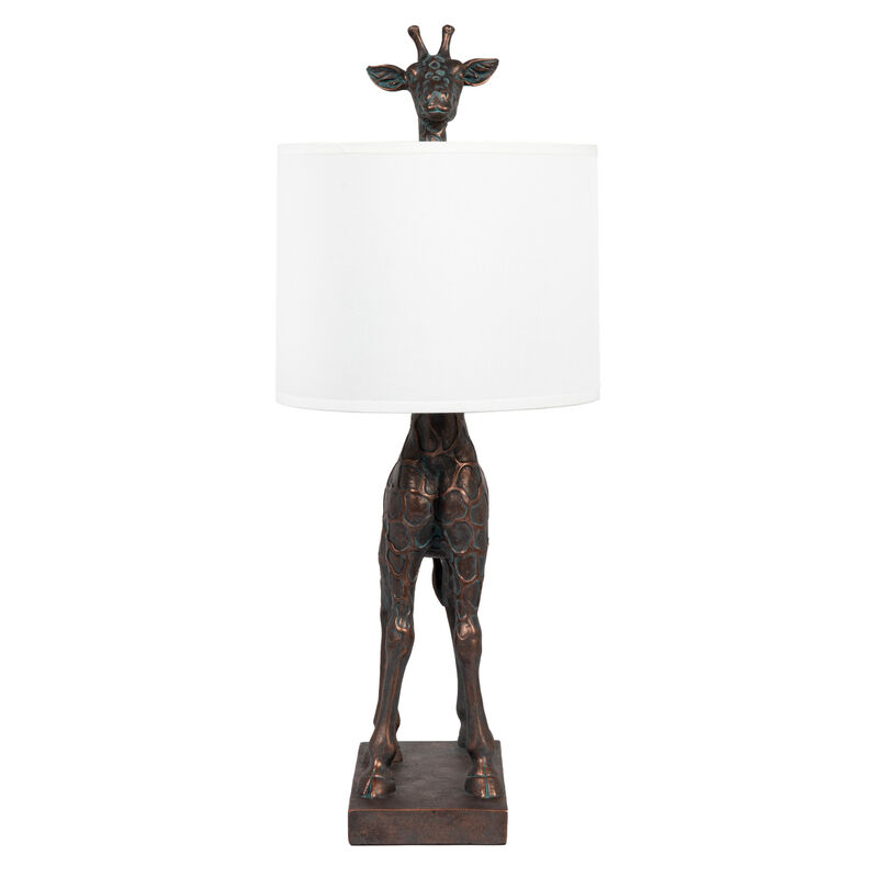 Giraffe Table Lamp with Linen Shade, Bronze Finish image number 3