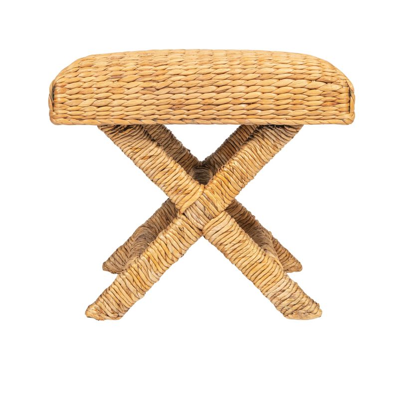 Woven Water Hyacinth and Wood Stool, Brown image number 3