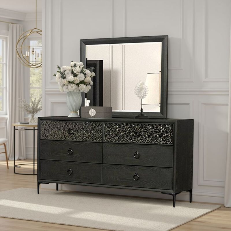 Kaira Dresser Mirror with Espresso Brown Solid Wood Frame, 36x42