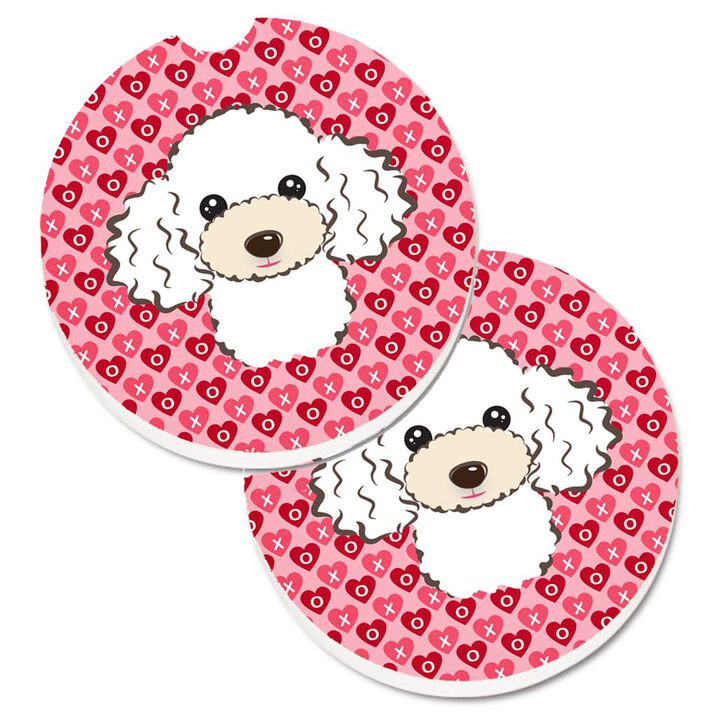 Caroline's Treasures White Poodle Hearts Set of 2 Cup Holder Car Coasters, 2.56, Multicolor