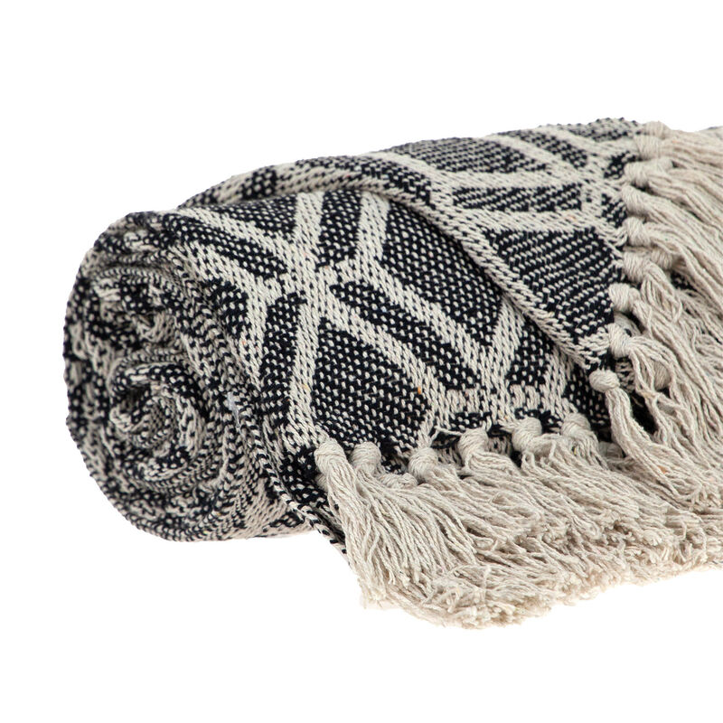 HomeRoots Grey and Beige Handloom Geometric Woven Throw Blanket image number 2