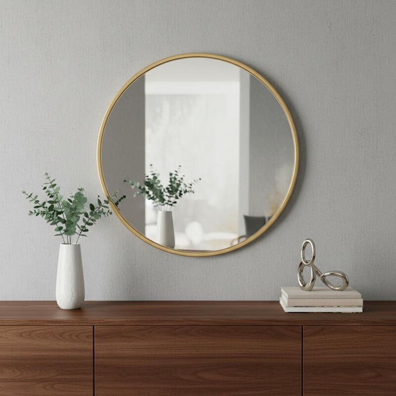 HomeRoots 20" Gold Aluminum Round Framed Accent Mirror image number 1