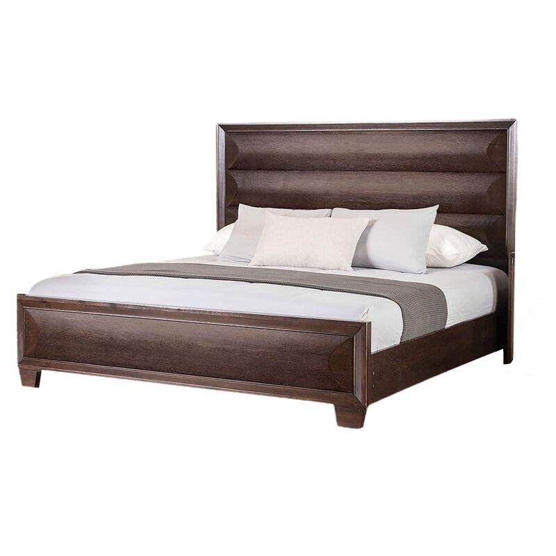 2pc King Bedroom Set, Espresso Brown, Gold Wood, Nightstand image number 2
