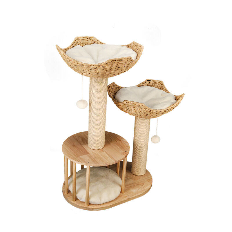 Wood Cat Tree Cat Tower for Indoor Cats w/Scratching Post Perches Hammock Condo image number 0