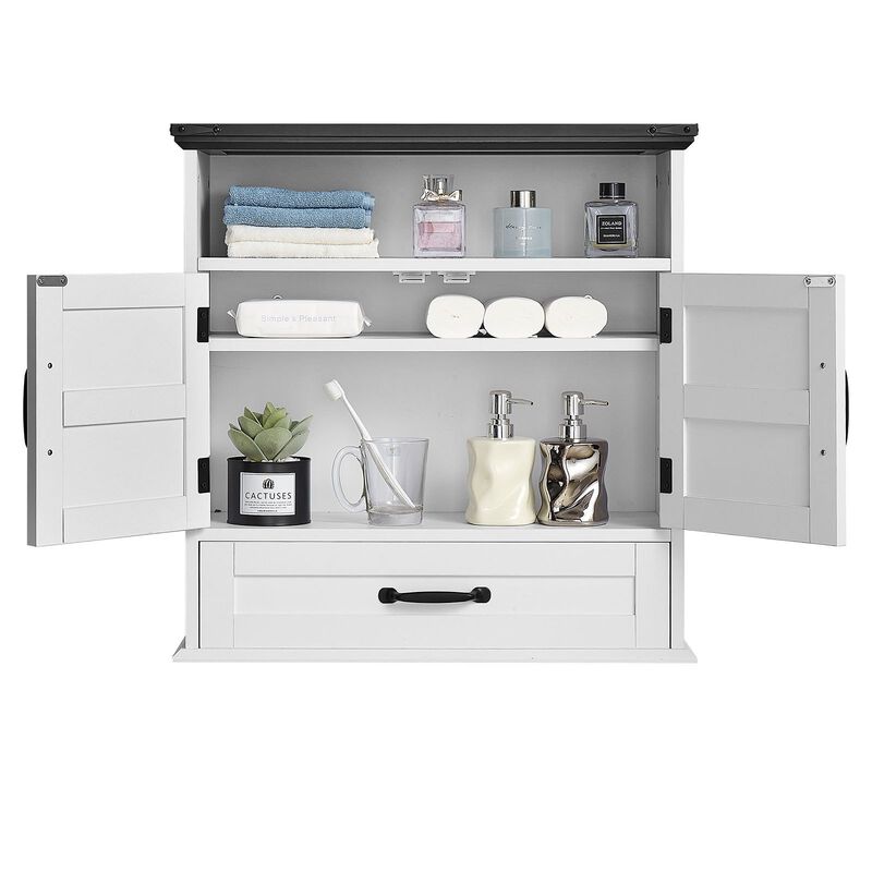 Wall-Mounted Bathroom Cabinet with Drawer & Open Shelf Organizer-White image number 4