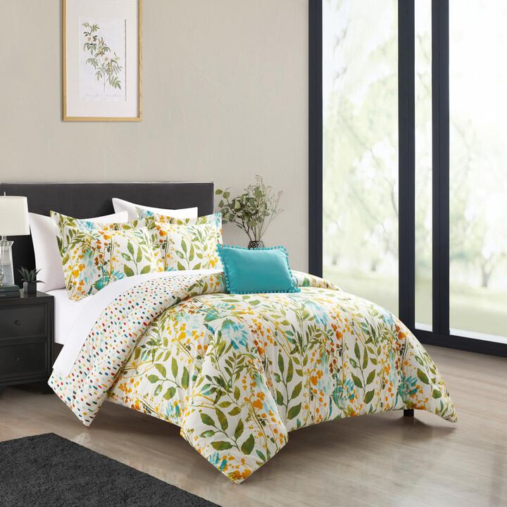 Chic Home Blaire 6 Piece Comforter Set Reversible Hand Painted Floral Print Design Bed In A Bag Bedding Multi-color