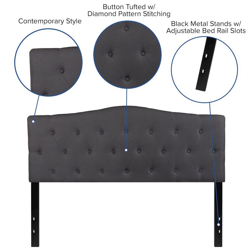 Flash Furniture Tufted Upholstered Queen Size Headboard in Dark Gray Fabric image number 2